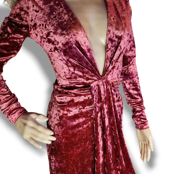 Cranberry Crushed Velvet S Tall Maxi Dress Holiday Gown Red Carpet Wedding - Picture 3 of 7